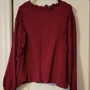 Elegant Burgundy Ruffle Blouse